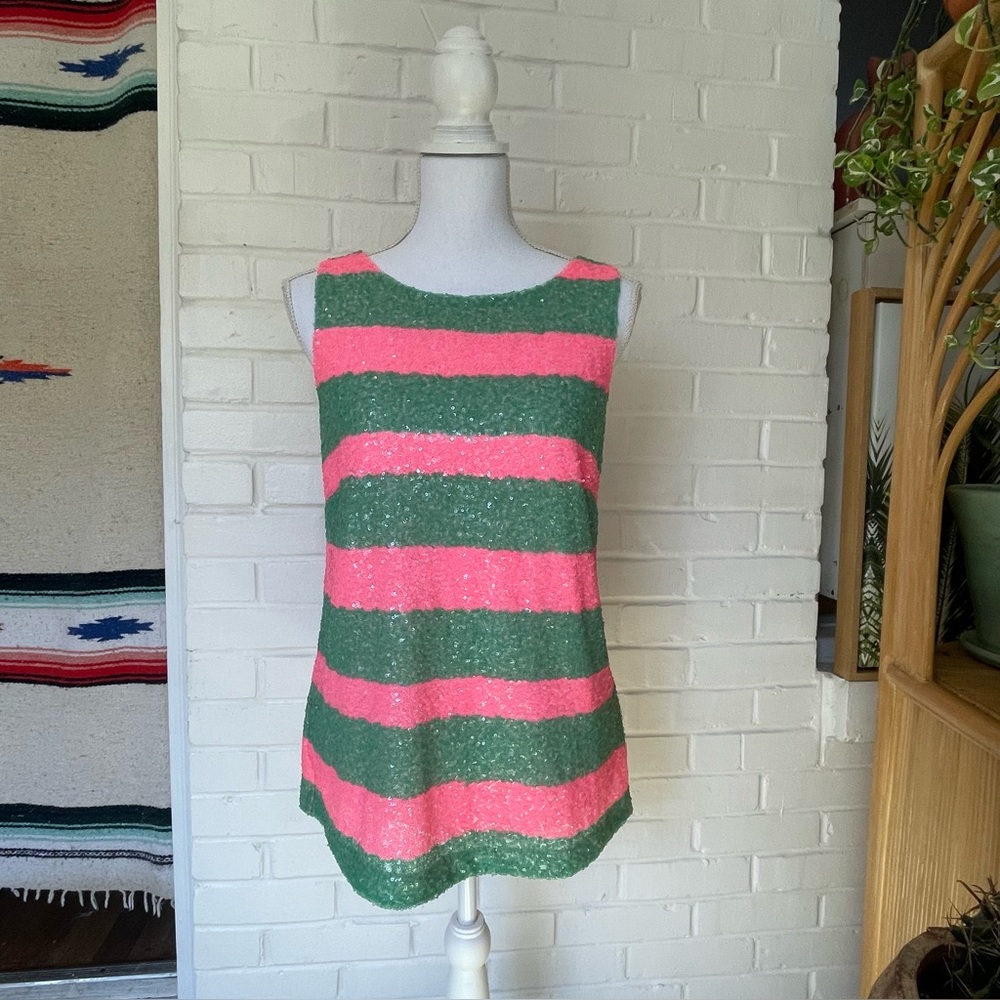 Lilly Pulitzer Sleeveless Striped Tank Bright Pink & Green Women’s Size Small